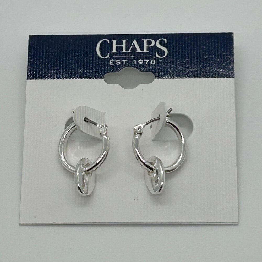 Chaps Silver-Tone Double Hoop Earrings With Dangling Oval Accents For Women